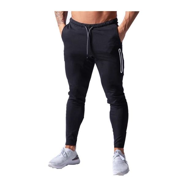 

sports pants men's running pure cotton slim-fitting with small feet zipper casual, Black