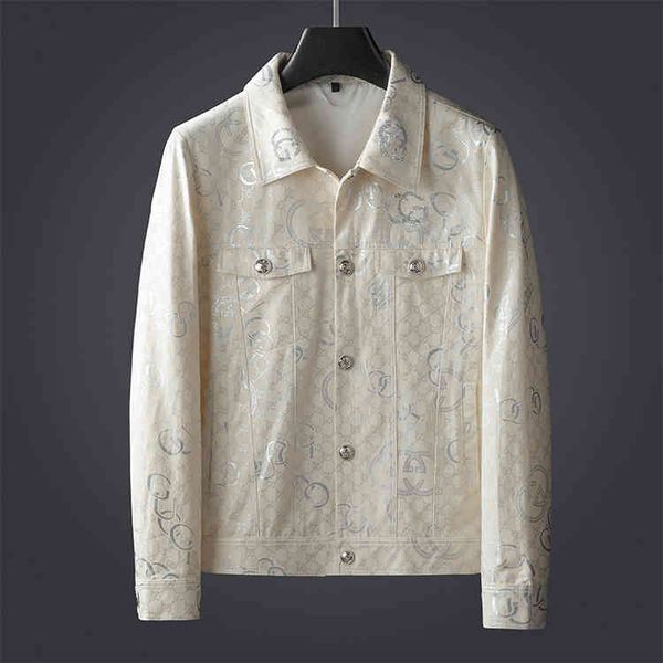 

european men's denim coat 2021 autumn lapel plaid printed et korean handsome slim fit trend men's wear, Black;brown