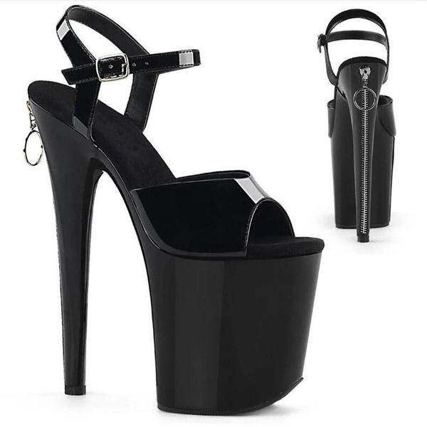 

pattern superior quality super high heel ladies shoes 20cm thin heels sandals model waterproof 10cm 34-45 46 dress, Black