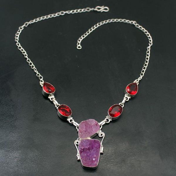 

hermosa natural purpledruzy red garnet silver color necklace women chain 18 inch a202 pendant necklaces