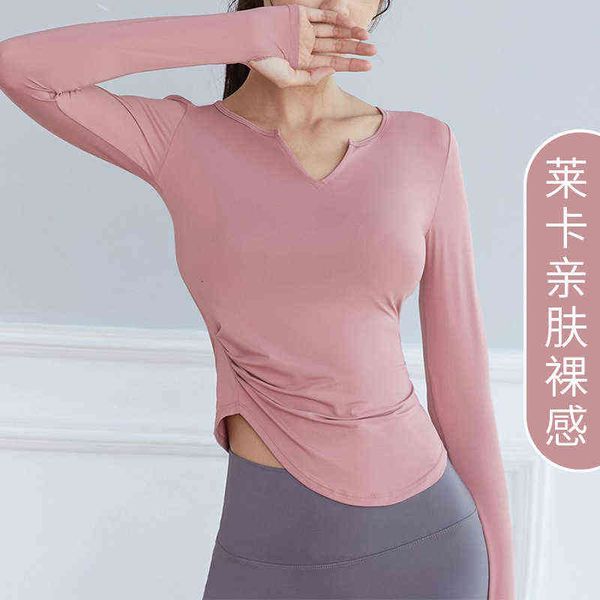 

women's long sleeve yoga t-shirt women's slim fitns cloth v-neck fast drying sports running, White
