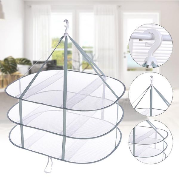 

save space portable foldable 3 tier hanging sealing clothes drying basket mesh cloth laundry matcha green 360 degree rotation storage & orga