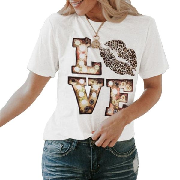 

women's t-shirt 2021 fashion love leopard lip print women vogue o neck cotton summer casual tshirt femme tee size s-2xl, White