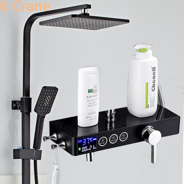 

shower set bathroom square head spa rainfall system digital cold mixer bath faucet black white copper tap musluk sets