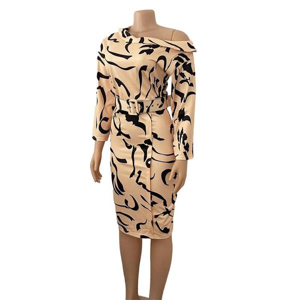 

casual dresses women print elegant office ladies long sleeves autumn fashion with waist belt classy female vestidos work wear lady, Black;gray