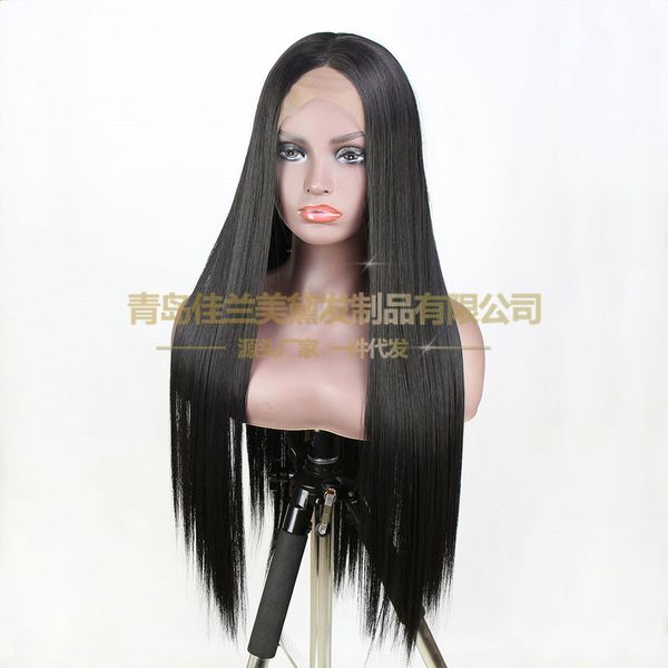 

hair female front long lace chemical fiber wig head cover black high temperature silk