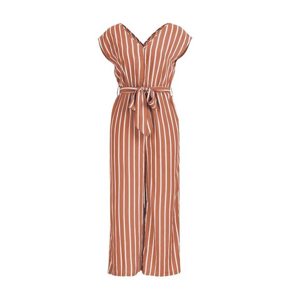 

jumpsuit women summer striped short sleeve formal rompers womens v-neck pants beach wide leg women's jumpsuits &, Black;white