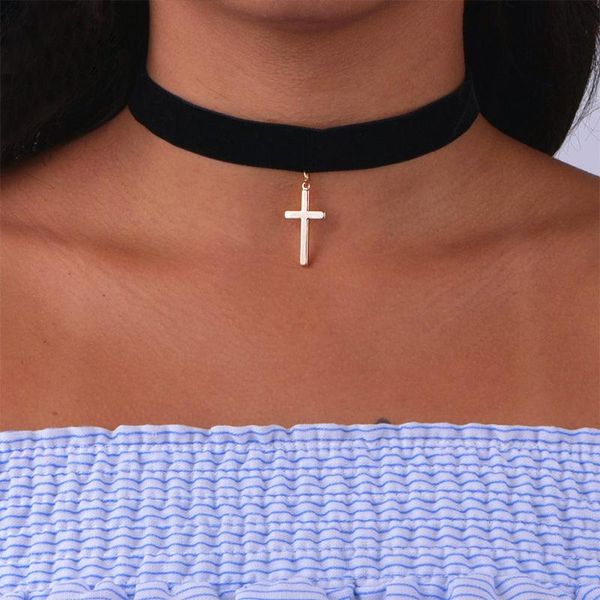 

pendant necklaces fashion simple black flannelette cross necklace women's wedding party choker jewellery charming lady's clavicle, Silver
