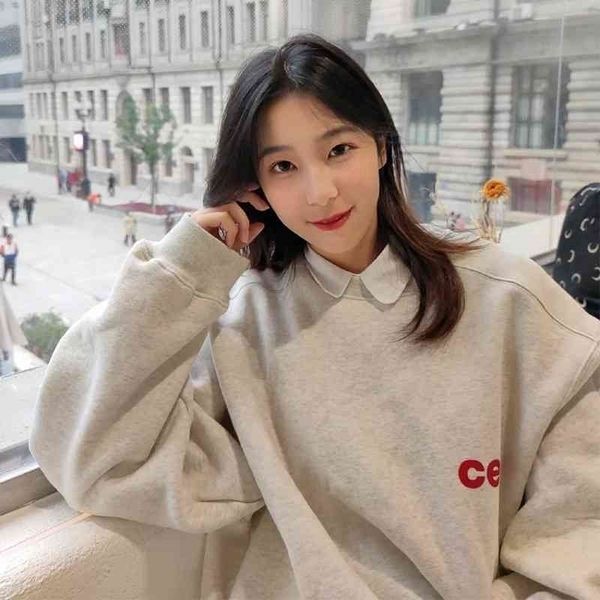 

korean minority design trendy brand chancechance round neck pullover loose and versatile cec lazy women's sweater, Black