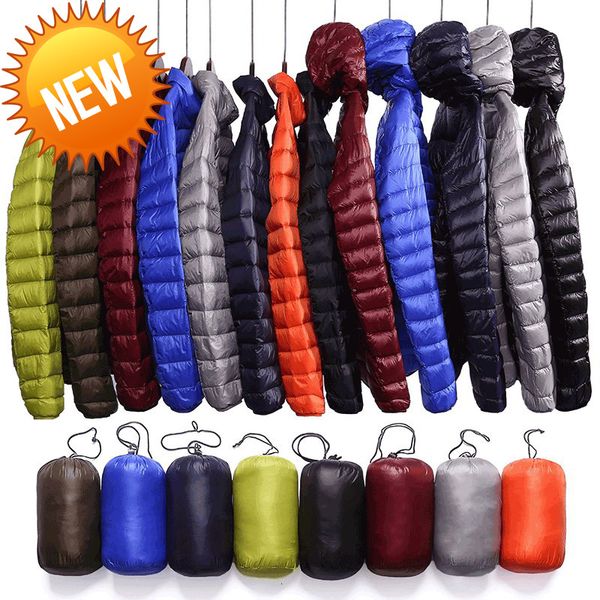 

2021 autumn winter lightweight down jacket men casual slim hooded ultra-thin warm coat white duck jackets windproof parkas, Black