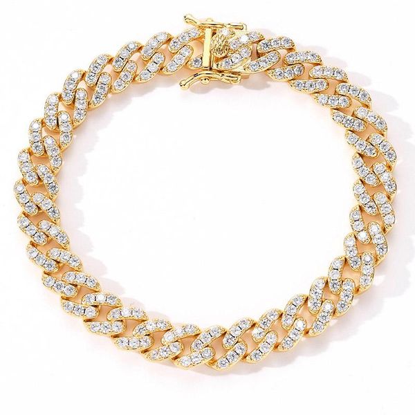 

hop prong setting cz stone bling iced out sqaure cuban link chain bracelets bangles for men women rapper jewelry charm, Golden;silver