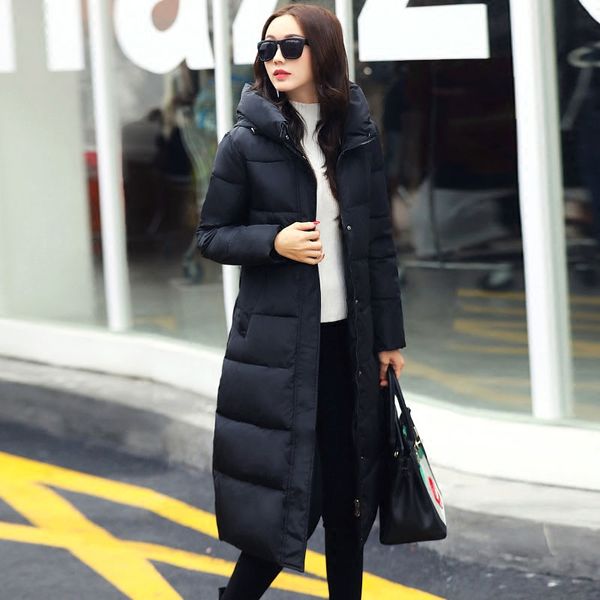 

2021 new winter down coat women's long section of the knee korean version thick clothing student women jacket, Black