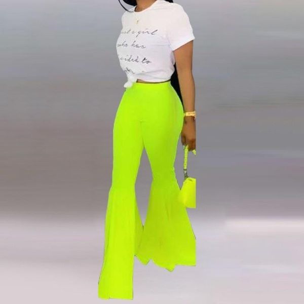 

women's pants & capris bkld neon green boho high waist flare trousers ladies fashion elastic wide leg female summer clothing, Black;white