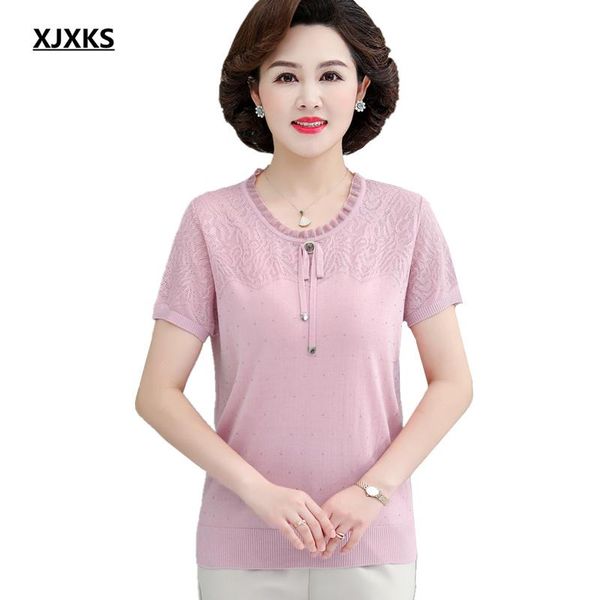 

women's t-shirt xjxks 2021 summer women comfortable thin round neck short sleeve solid color all-match, White