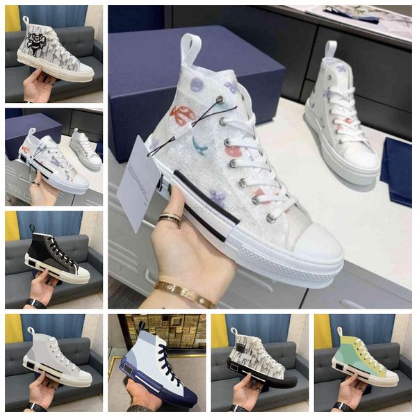 

designer casual shoes b23-24 oblique technology canvas trainers sneakers men women fashion breathable outdoor platform flat trainer sneaker, Black