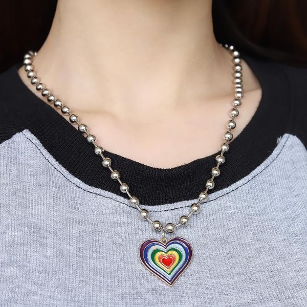 

pendant necklaces fashion friends honey love couple necklace rainbow heart-shaped long good friendship jewelry gift, Silver