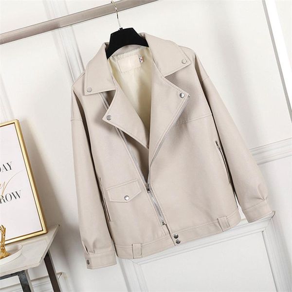 

women's leather & faux ailegogo fashion oversized coat spring women jacket autumn loose biker motorcycle jackets female punk streetwear, Black