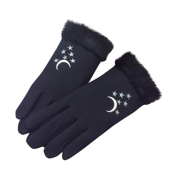 

five fingers gloves drop ship embroidery star thick fleece full finger wrist women girls winter warm riding cycling mitens n26, Blue;gray