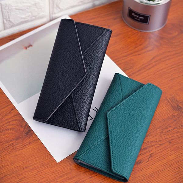 

wallets 2021 fashion lychee pattern ladies wallet korean casual long multi-card triangle cover female purses, Red;black