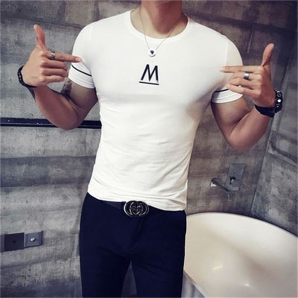 

summer tide brand trend cotton round neck half sleeve slim bottoming shirt 210420, White;black