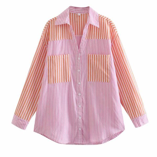 

women's blouses & shirts zredara wear euro american fashion lapel long sleeve contrast stripe loose cardigan casual shirt summer, White