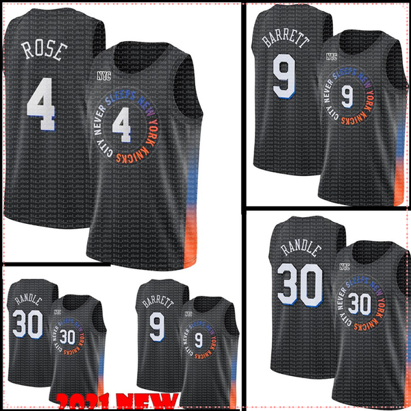 

rj 9 barrett julius 30 randle derrick 4 rose basketball jerseys 2021 new black high quality, Black;red