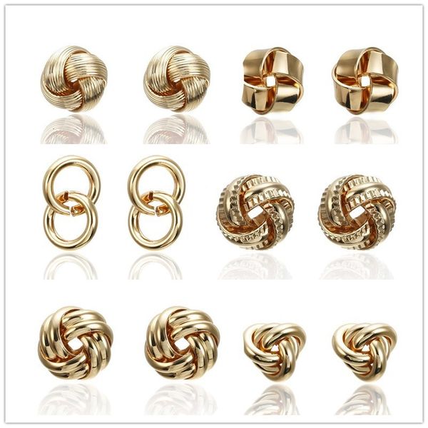 

studs earrings summer trendy button geometric irregular versatile pattern twist, Golden;silver