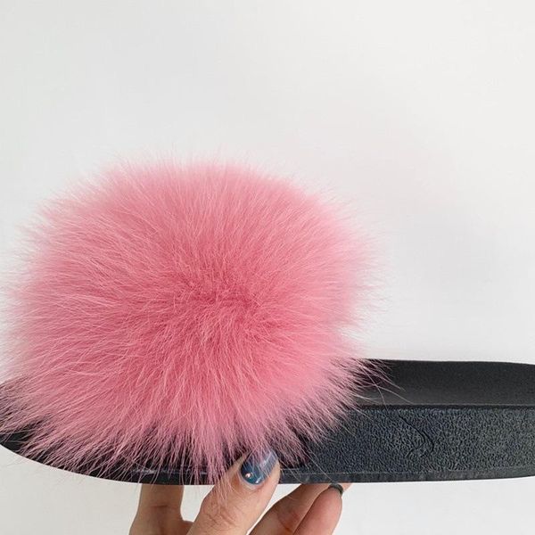 

slippers flip flops woman mixed colors hair slides no-slip fat home cute plush fluffy women luxury party shoes, Black