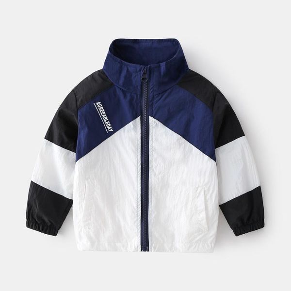 

jackets baby boys children wear spring and summer color matching coat fashion lightweight sun proof zipper 2021, Blue;gray
