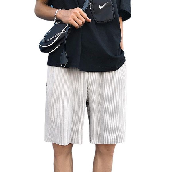 

men's shorts summer pleated fashion casual ice silk men streetwear loose wide-leg black gray mens beach, White;black