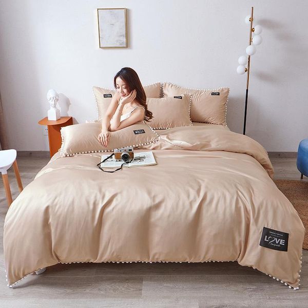 

bedding sets hairball set silky duvet cover smooth bedspread on the bed solid color sheet nordic soft home textiles