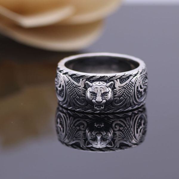 

designer jewelry s925 sterling ring minority personalized design plain silver tiger head ring ins wind relief for men and women