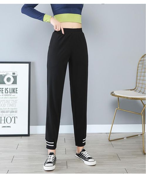 

women's pants & capris sports female summer thin casual style for plump girls of 200kg 240 extra large size 250 300 ankle length jogger, Black;white