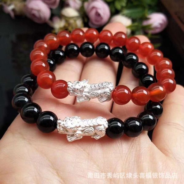 

jewelry gift 3d pure silver natural agate bracelet for men and women, Black