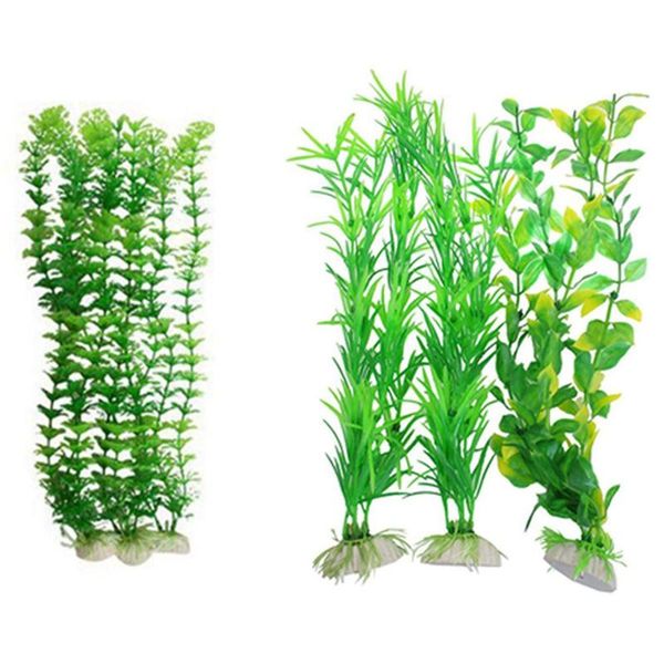 

-6 pcs green plastic aquarium plants for fish tank, 3 40cm & 35 cm decorations