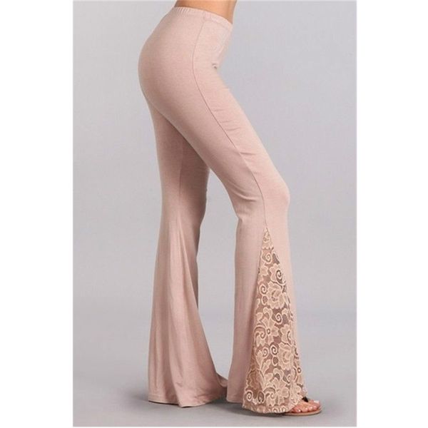 

flared pants women lace patchwork wide leg trousers high waist casual spring summer female stretch slim fit bottoms 210915, Black;white