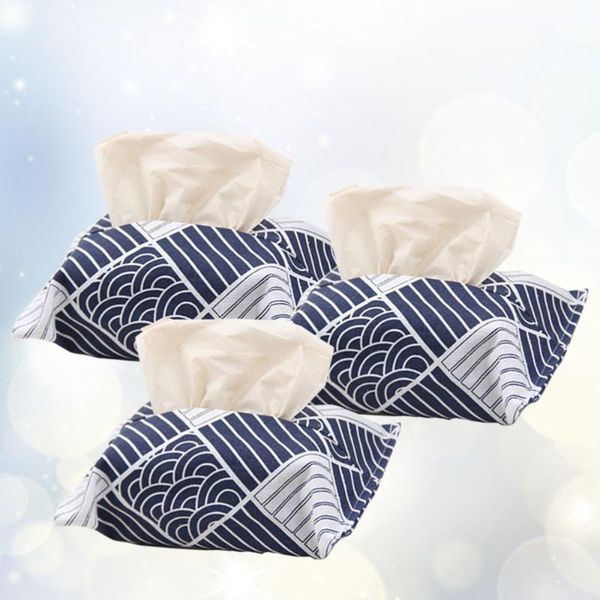 

tissue boxes & napkins 3pcs creative pastoral style box cover cotton linen cloth dark blue (square)