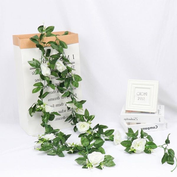 

decorative flowers & wreaths silk artificial rose vine hanging for wall decoration rattan fake plants leaves garland romantic wedding home