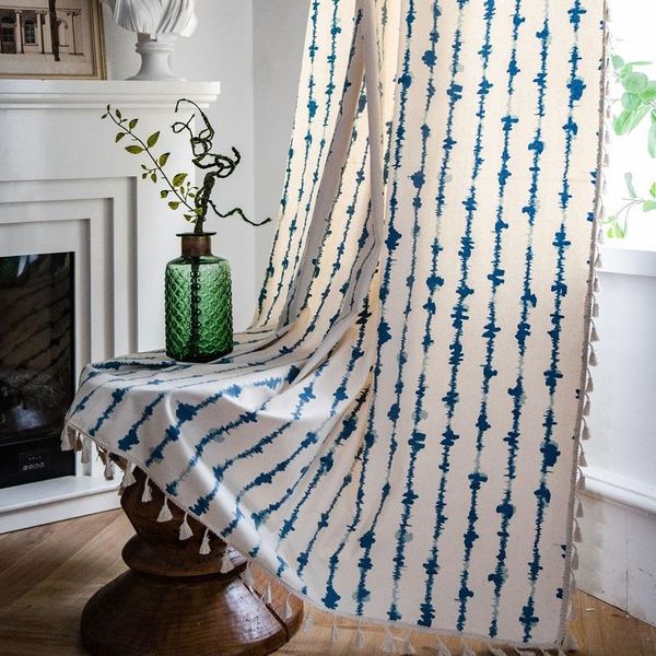 

curtain & drapes blue vertical stripe geometric printing kitchen finished bay window semi-shading