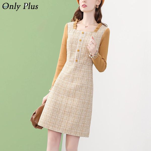 

casual dresses itoolin patchwork winter a-line dress women tweed orange knited long sleeve warm elegant female button 2021, Black;gray