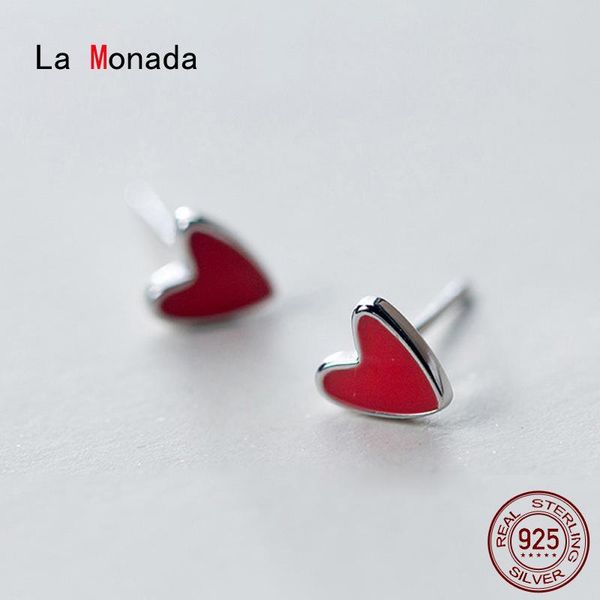 

stud la monada red heart minimalist sterling silver earrings women 925 jewelry woman korean, Golden;silver