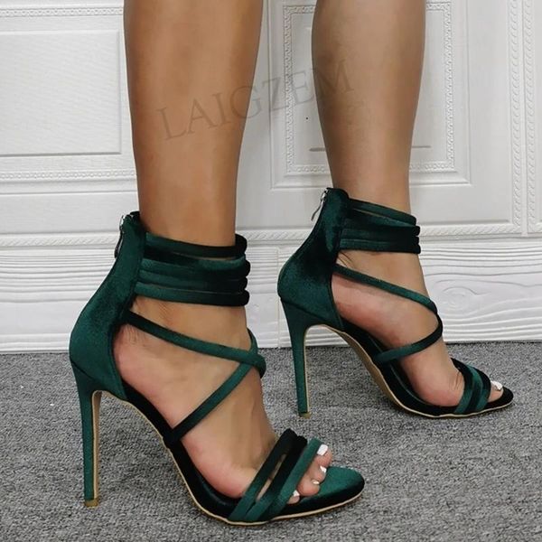 

sandals women strappy velvet stiletto high heels party cosplay female ladies shoes woman large size 39 40 43 45 47, Black