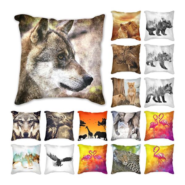 

cushion/decorative pillow lion wolf horse flamingo elephant bear eagle cushion cover cotton linen cushions sofa home decoration case 45*45cm