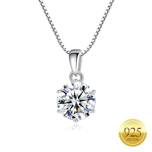 1ct 6,5mm EF Redondo Moissanite 925 Colar com Pingente de Prata Esterlina Teste de Diamante Aprovado Jóias Finas Presente de Mulher e Menina