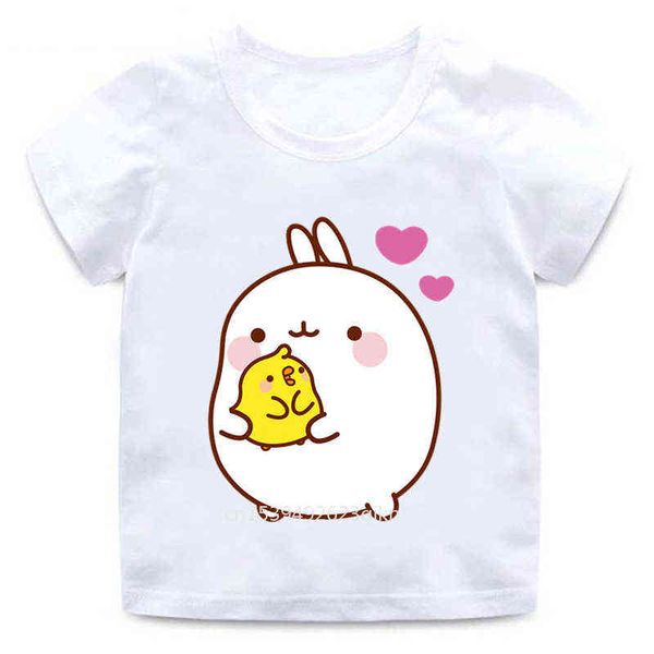 Kpop Kleidung Jungen und Mädchen Cartoon Molang und Piupiu T-Shirt Druck Kinder süßes Kaninchen lustige Kleidung Kinder Summe Freizeithemd G1224