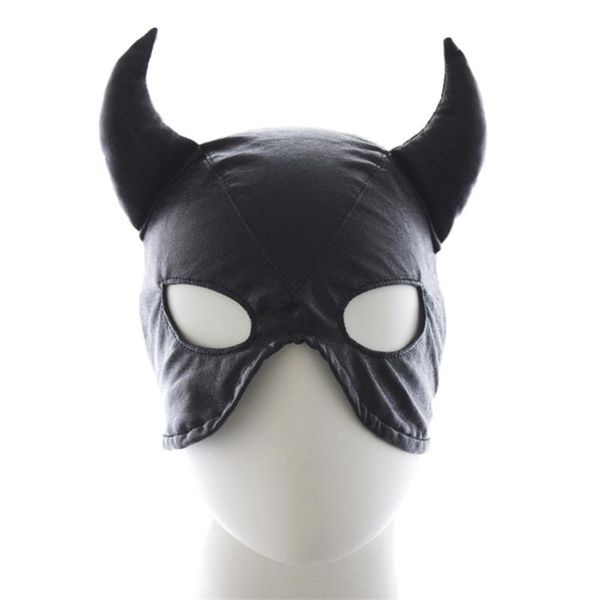 

party masks 1 pc hood mask black night club cosplay horn pu leather headgear head restraints toys