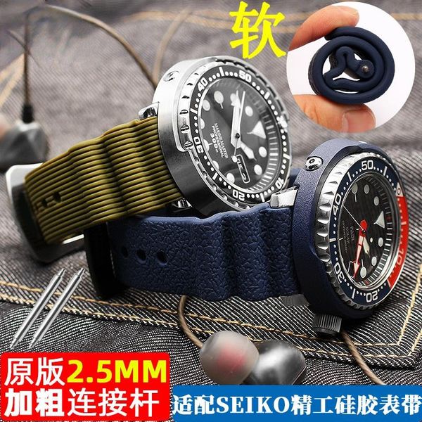 

watch bands silicone strap for pr0spex solar canned diving sne537 535 545 547 men, Black;brown