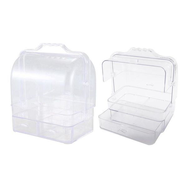 

acrylic makeup organizer clear cosmetic jewelry storage box double open cover women drawer deskmake up case boxes & bins