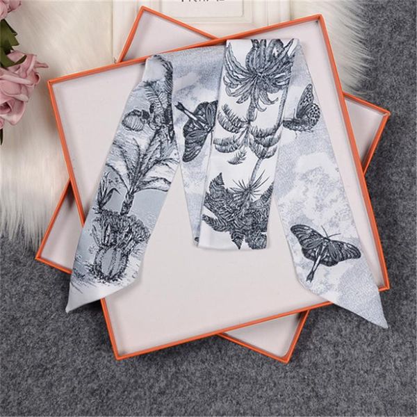 

scarves bag scarf silk skinny women luxury long hair band ladies bandana ribbon tie design belt female neck shawl beach, Blue;gray