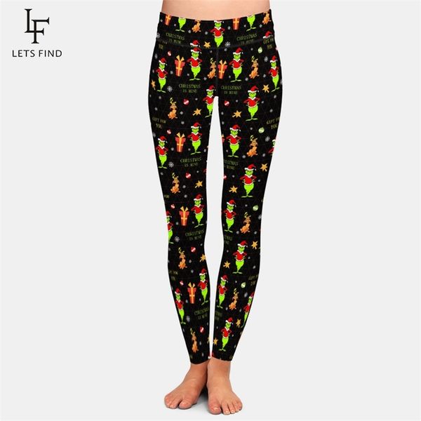 LetsFind Trabalho Leggings Moda Mulheres Cintura alta Cintura Impressão Plus Size Preto 211215